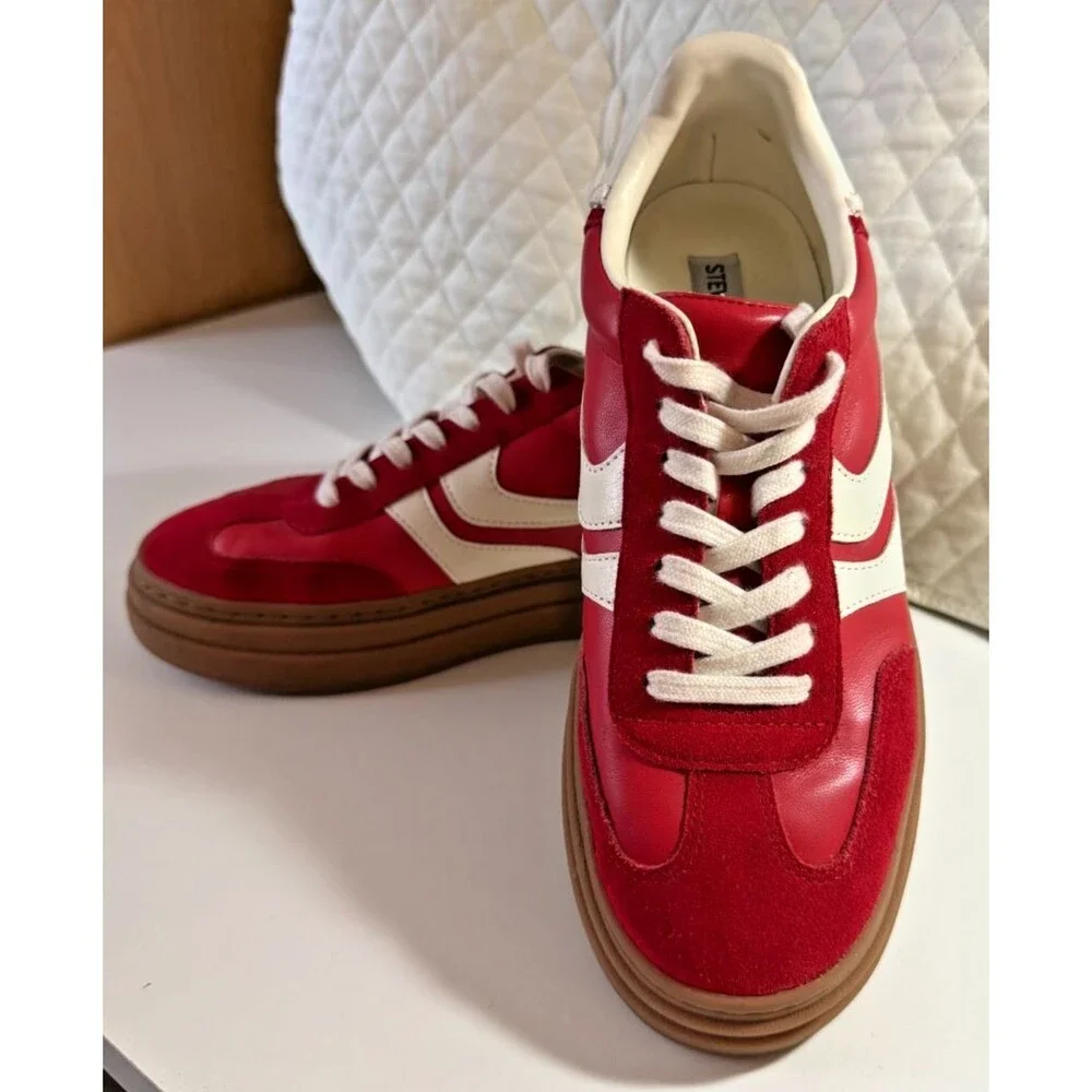 Womens Sneakers Steve Madden  Red  Suede Leather Upper / Platform Sole, Size 9M